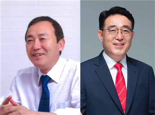 왼쪽부터 정금효, 차석호 함안군수 후보