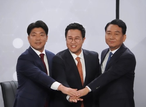 하남갑 보궐선거에 출마한 이용·김성열·이광재 후보(왼쪽부터)
