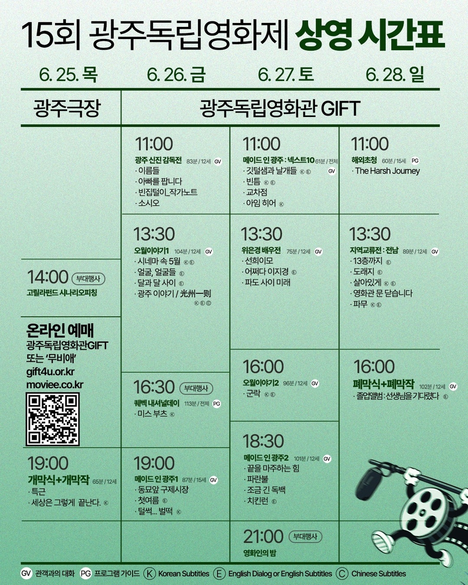 제15회 광주독립영화제 상영 시간표