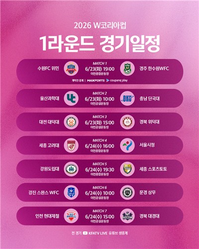 W코리아컵 1라운드 경기 일정.