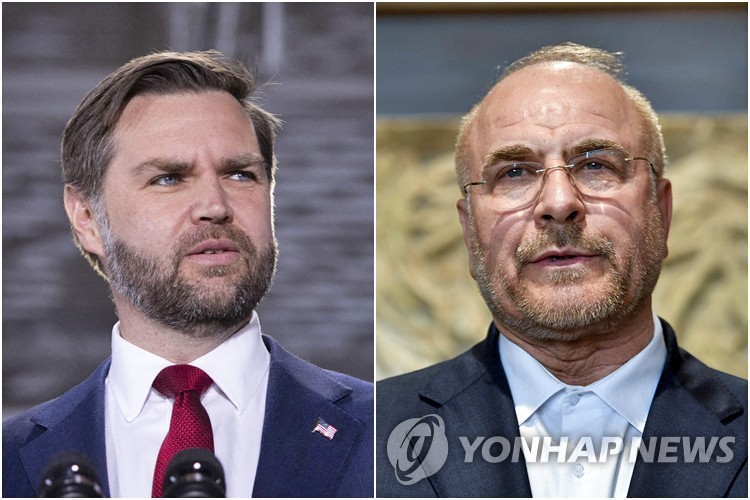 밴스 미국 부통령(왼쪽)과 모하마드 바게르 갈리바프 이란 의회 의장