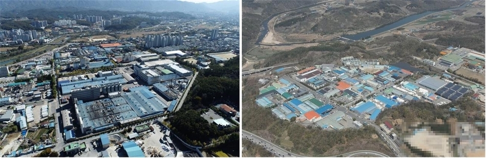 우산일반산업단지(왼쪽)와 태장농공단지