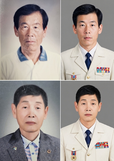 구원종(위)·이우식 6·25 참전 유공자 현재 모습과 AI 복원 사진(오른쪽).
