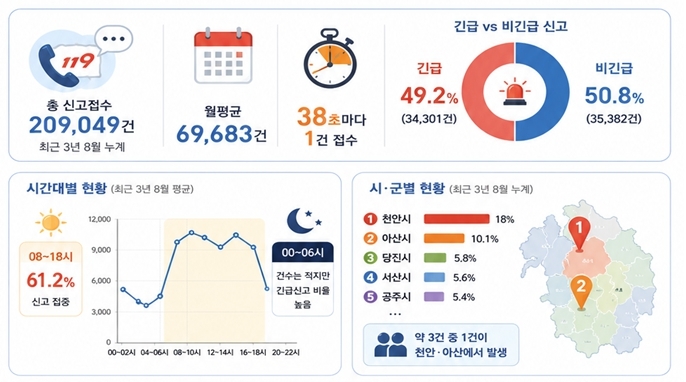 8월이면 38초마다 충남119 전화벨 울렸다