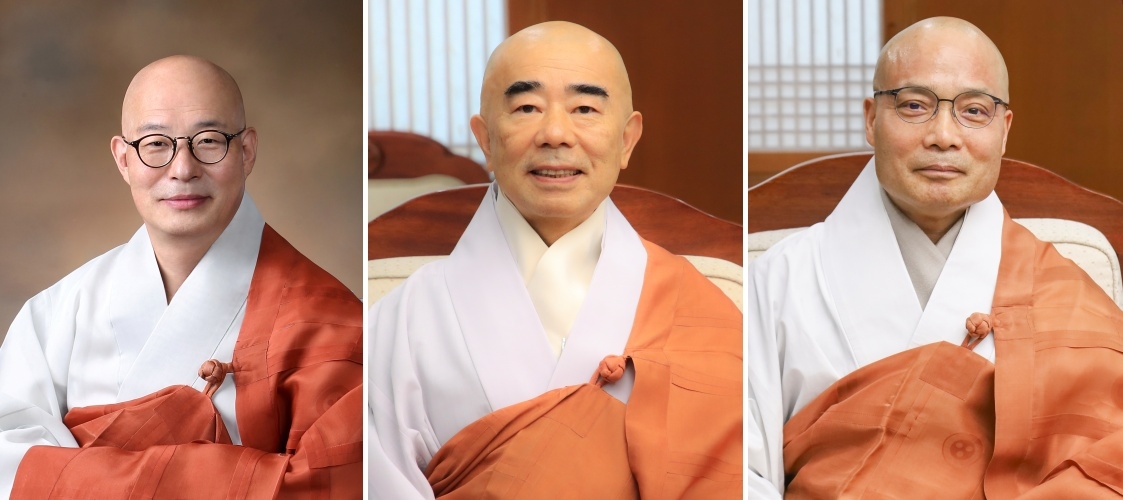 진우스님(왼쪽부터), 정념스님, 경우스님
