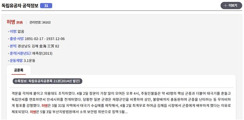 부산시가 빠트린 부산지역 독립유공자 '허병'