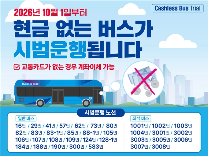 부산시, 10월부터 '현금 없는 버스' 시범 운영