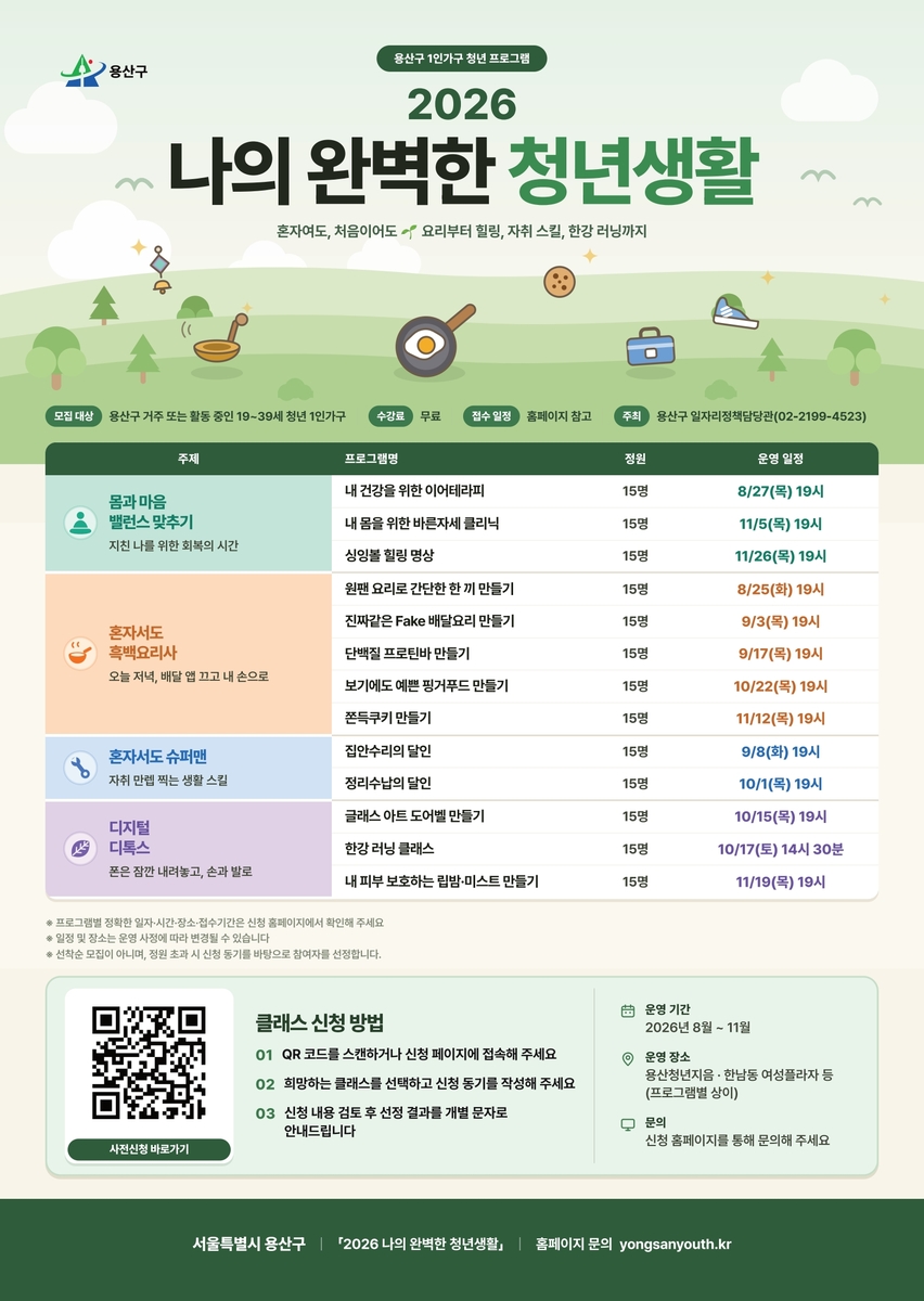 용산구, 청년 1인가구 맞춤형 프로그램 '나의 완벽한 청년생활' 운영