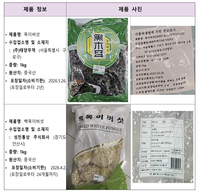 회수 대상 제품 정보