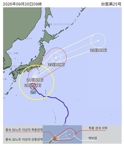 제25호 태풍 두쥐안 예상 경로