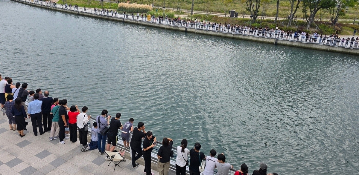 부산 친수공원 상어 '부캉이' 보러 모여든 사람들