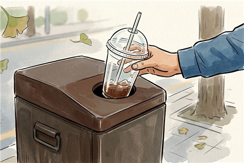 버려지는 카페 일회용 플라스틱 컵(생성형 AI로 제작한 이미지)