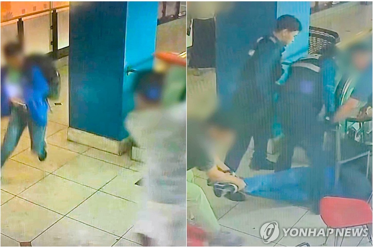 의자로 흉기난동범 제압하려는 시민