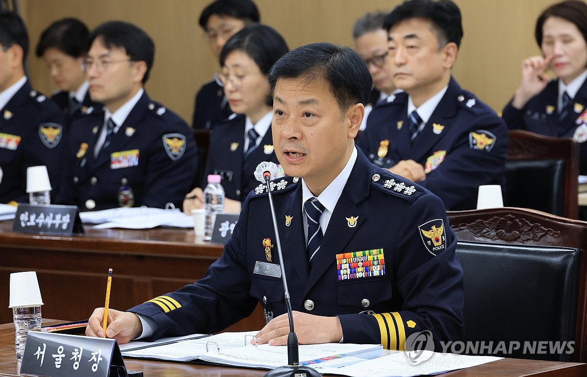 질의에 답하는 고범석 서울시경찰청장
